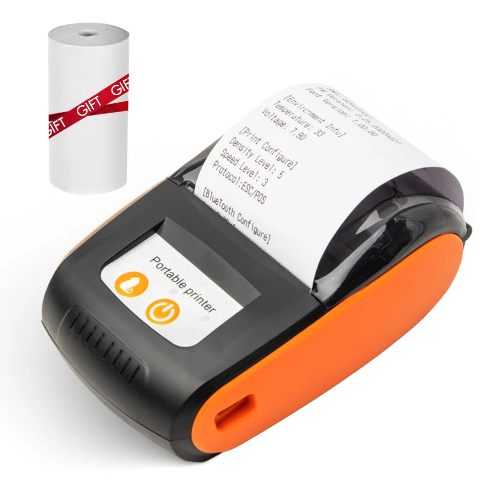 Receipt Printer 58mm Mini Thermal Printing Wireless BT USB Mobile Printer with 2 Inch Thermal Paper Roll for Android/iOS/Windows