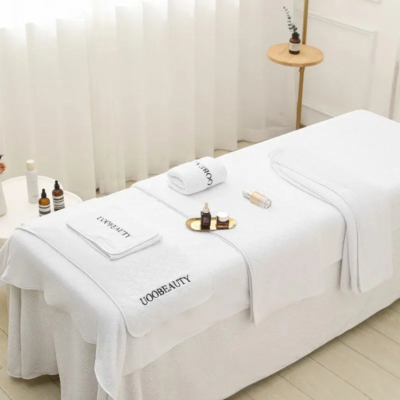 Customized Logo Beauty Salon Specific Towel Coral Fleece Bath Skirts Perforated Bedding Large Bath Towels Clinics Nails Esthetic