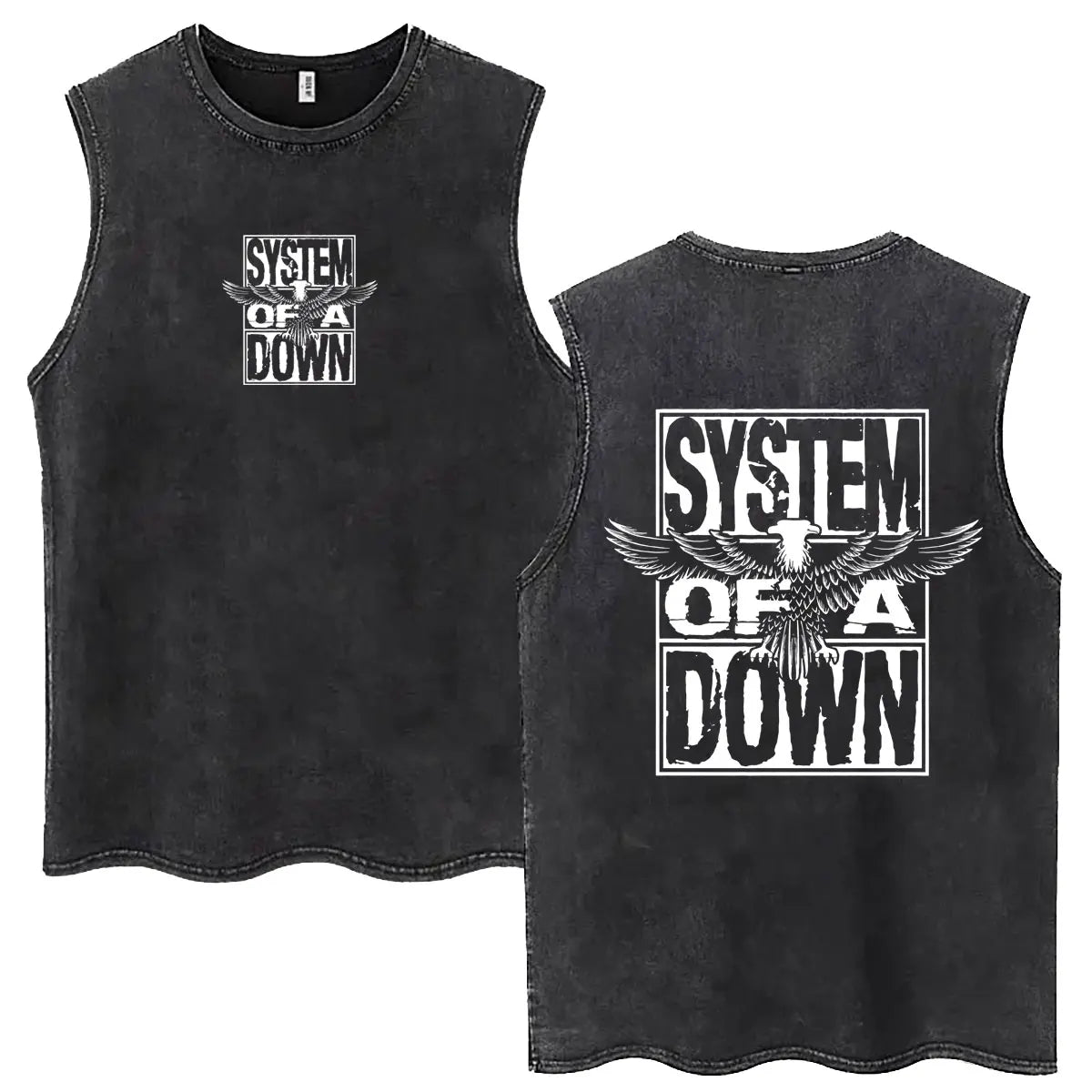 System of A Down Vintage Washed Tank Tops Men's Rock Alternative Metal Cartoon Graphic Sleeveless Vests T-shirt Male T Shirts