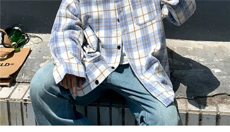 Men's Plaid Long Sleeve Shirt Loose Fit Thin Style Autumn Spring Casual Wear Sun Protection Outerwear Classic Check Pattern