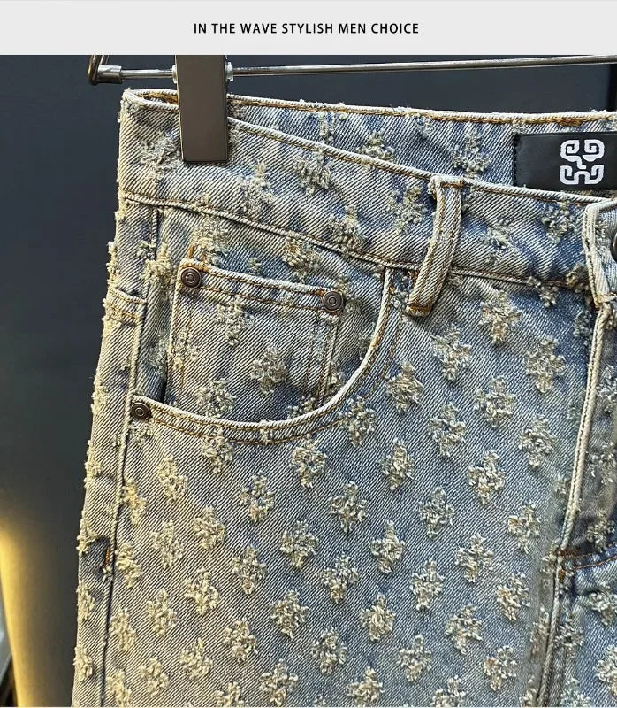 Workwear Pants, Washed Denim Shorts, Men's Denim Shorts, Designer High Street Fashion Loose Fit Fir Straight Leg Men's Shorts