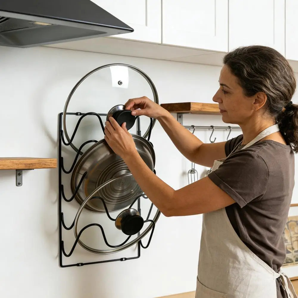 Kitchen Organizer Rack Wall Hanging Pot Cover Rack Five-Layer Pot Lid Multifunctional Rack Space Saving Kitchen Storage Rack