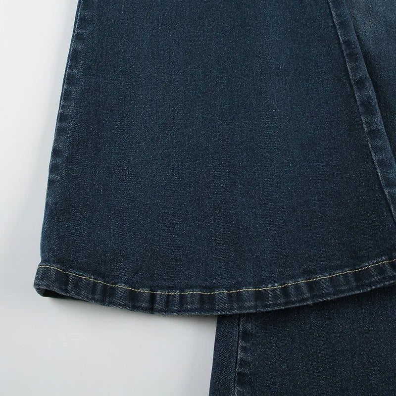 2026 Denim Trousers Y2K Flare Pants Jeans Women Embroidery Boot Cut Low Waist Washed Distressed Pockets Floor Length Streetwear