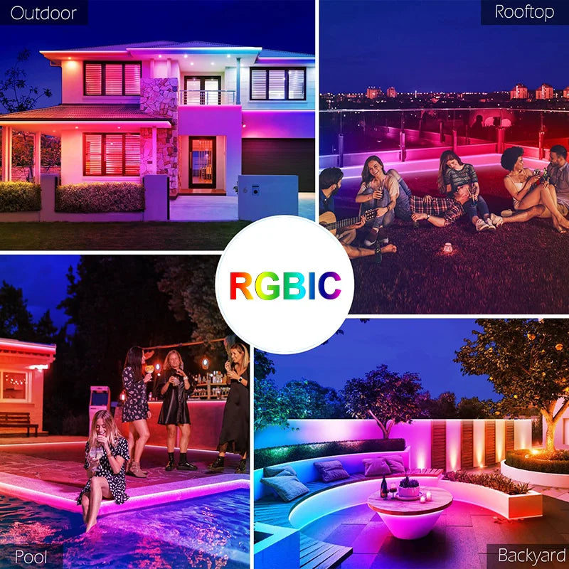 5M 10M 15M Outdoor Waterproof RGB-IC LED Strip Light,Music Sync USB DC 5V Flexible Lamp Tape For Indoor Outdoor Home Decor