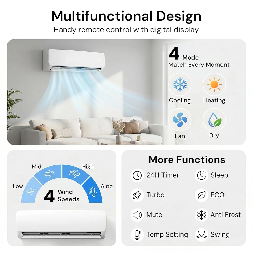12000BTU Mini Split AC/Heating System, 19 SEER2 Energy Efficient Mini Split Air Conditioner with Heat Pump, 110V Cools, Custom