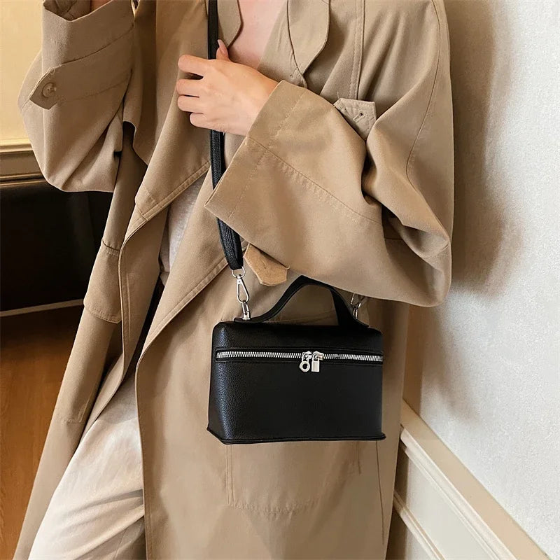 Minimalist Trend Solid Color Box Bag Litchi Pattern Portable Carrying Crossbody Bag Daily Commuting Versatile Square Bag