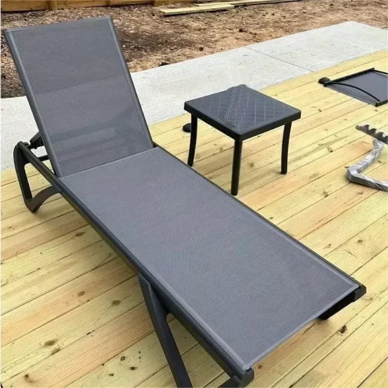 BestsellerBestseller[XMSJ]Aluminum Patio Chaise Lounge with Side Table, 5 Position Adjustable Backrest and Wheels, All Weather O