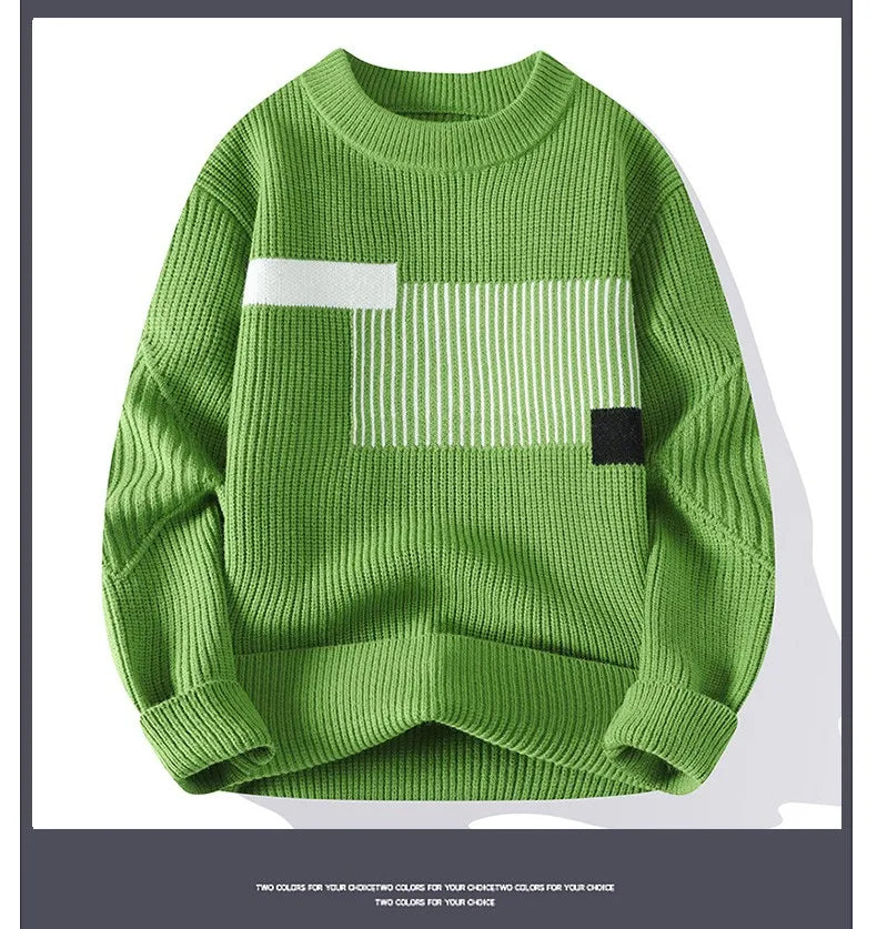 Upgraded Versio Knitted Sweater Fashion Patchwork Knitting Mock Neck Pullovers Autumn Winter Daily Casual Warm Pullover Sweaters