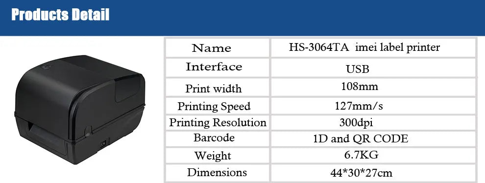 HS-3064 Thermal Transfer Label Printer 300dpi Wash Care Tag Printing Machine With Cutter Ribbon Package for Garment Factory