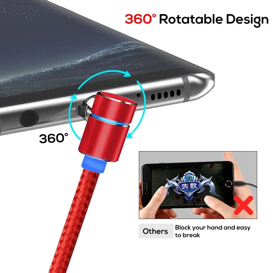 TOPK Magnetic Charging Cable 360° Rotating Magnetic Phone Charger Cable with LED Light, 90° Angle Connector, Nylon-Braided Cords