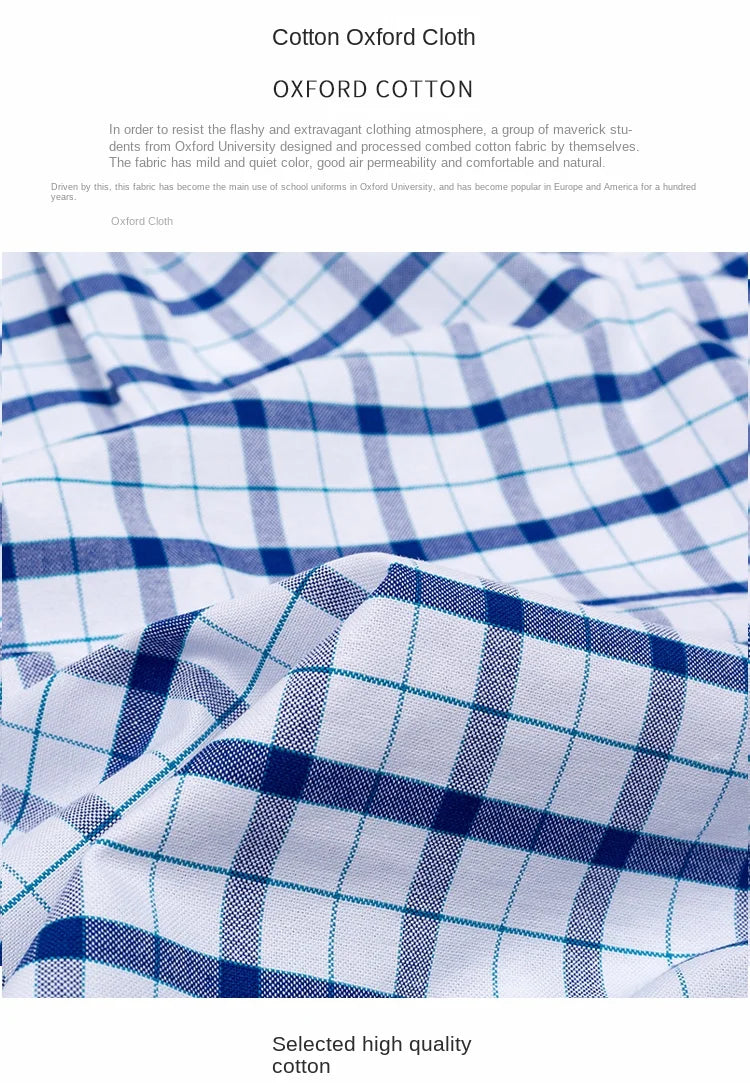 2025 100% Pure Cotton Men's Oxford Short Sleeve Square Collar Soild Plaid Striped Summer Casual Shirts Single Pocket  Shirt
