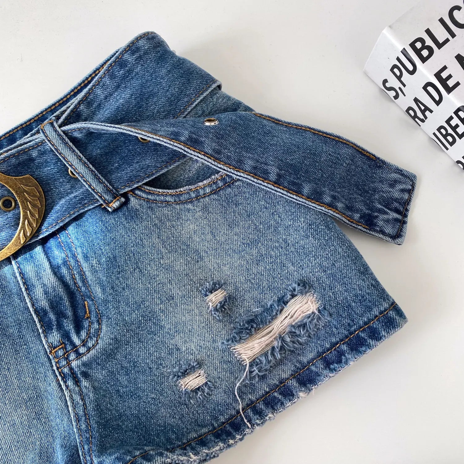 American Retro High Waist Denim Shorts Women Summer Ripped Mini Hot Girl Style Street Fashion Versatile Daily Casual Jeans Women