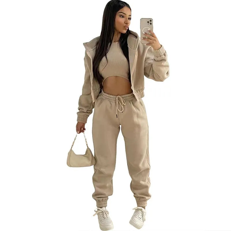 Casual Zipper Set Full Length British Style Elegant Commuting with Winter Long Sleeve Regular Sleeve Vest Plus Jacket Women Sets