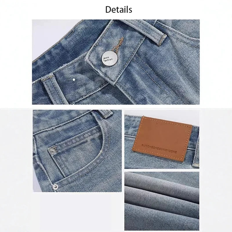 Women's Retro Casual Jeans  Summer New Wide-Leg Pants  High-Waisted Plus-Size Pear-Shaped Body-Camouflaging Straight Leg Pants