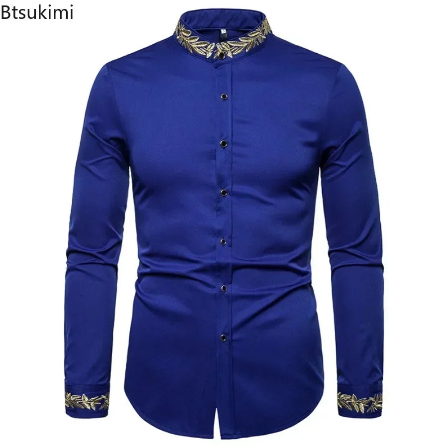 2026 Men's Summer Casual Long Sleeve Shirts Slim Fit Turn Down Collar Shirts Formal Office Business Shirts for Men Tops Big Size