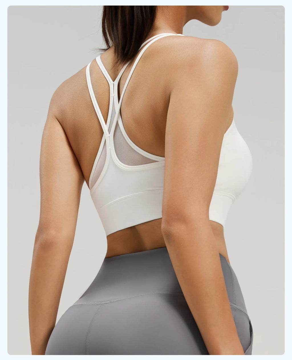 Women U Neck Fitness Crop Top Crossback Sports Bra Fixed Cups Vest, Shockproof Gym Running Workout Yoga Top