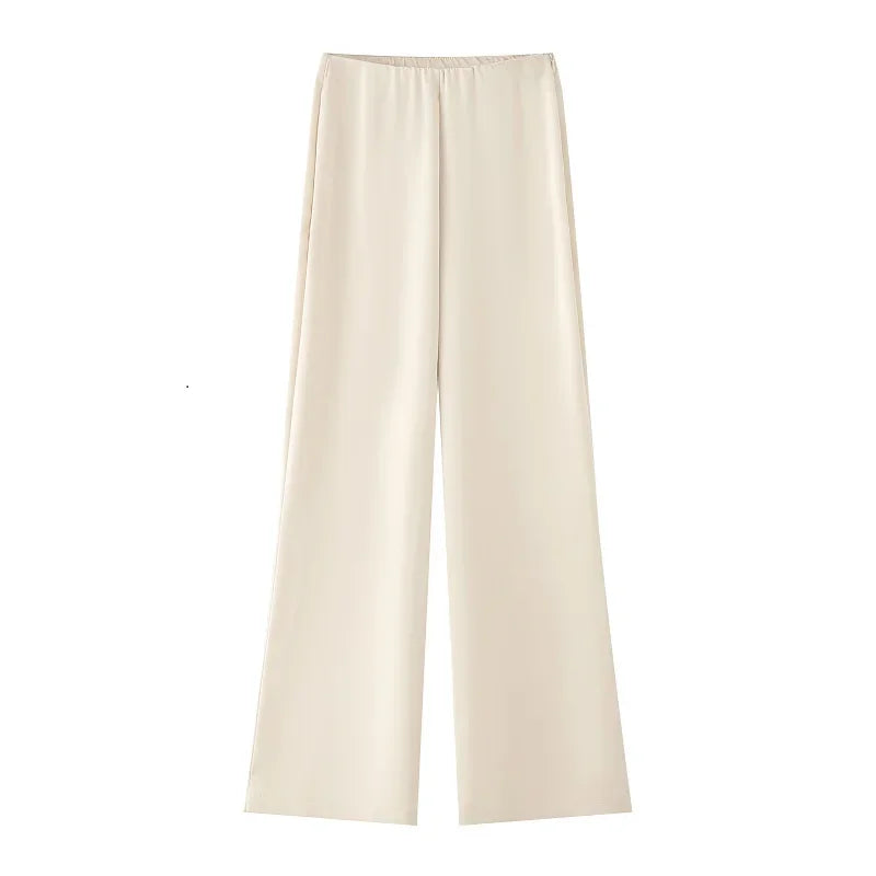 MUJER Women's Pants Sets off Shoulder Crop Top Woman Satin High Waist Pants Sets for Women 2 Pieces Summer Outfit Woman Trousers