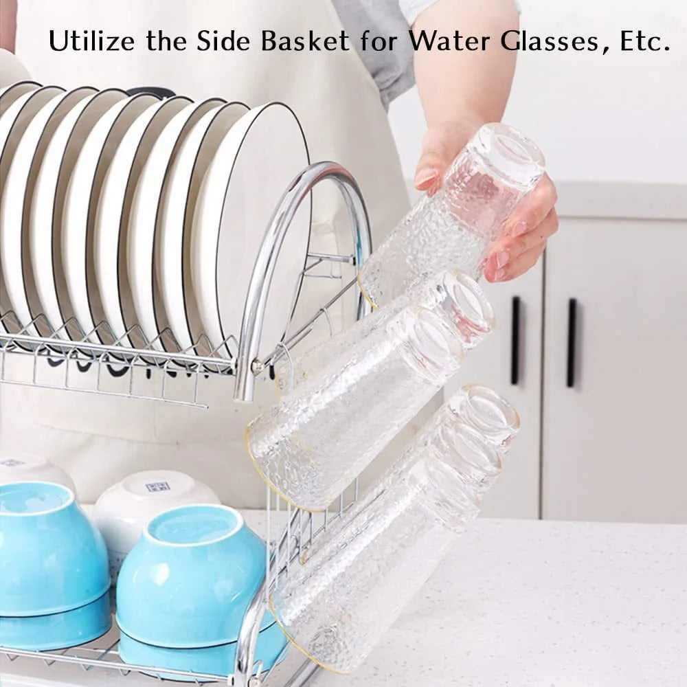 Kitchen Cutlery Organizer 2 Tier S-Shaped Dish Drainer Space-saving Metal Dish Drying Rack Stable Cup Drainer Chopsticks