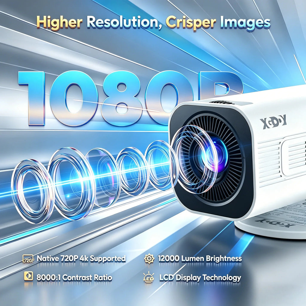 XGODY Mini 4K Projector, 720P Native 300 ANSI, Android 11 Short Throw Smart Projector  WiFi 6 BT5.4, 180° Stand, Auto Keystone for Home Theater Bedroom Gift