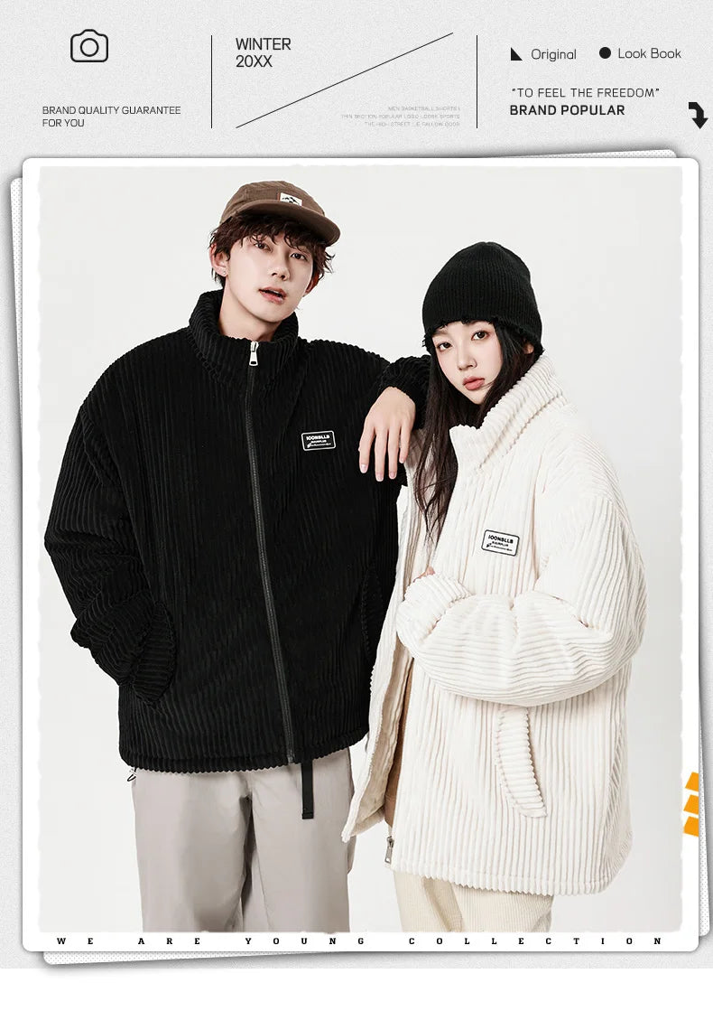 Autumn Winter Corduroy Men's Parkas High-end Design Quality Men's Jacket Handsome Trendy Brand Thick Couple Down Cotton Jacket