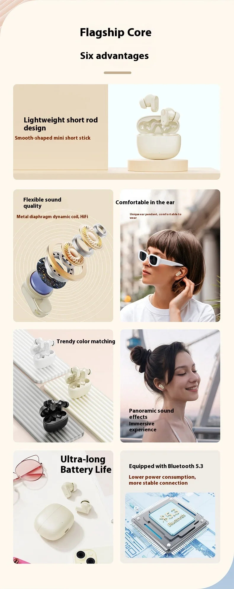 Wireless In-Ear Earbuds Lightweight Comfort Fit Headphones IPX5 Waterproof Enhanced Sound Bluetooth 5.3 Earphones for Sports