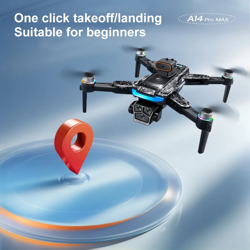 Original A14Pro max GPS Brushless 8K three Camera Optical Flow Obstacle Avoidance Foldable Quadcopter RC Distance Drone Toys
