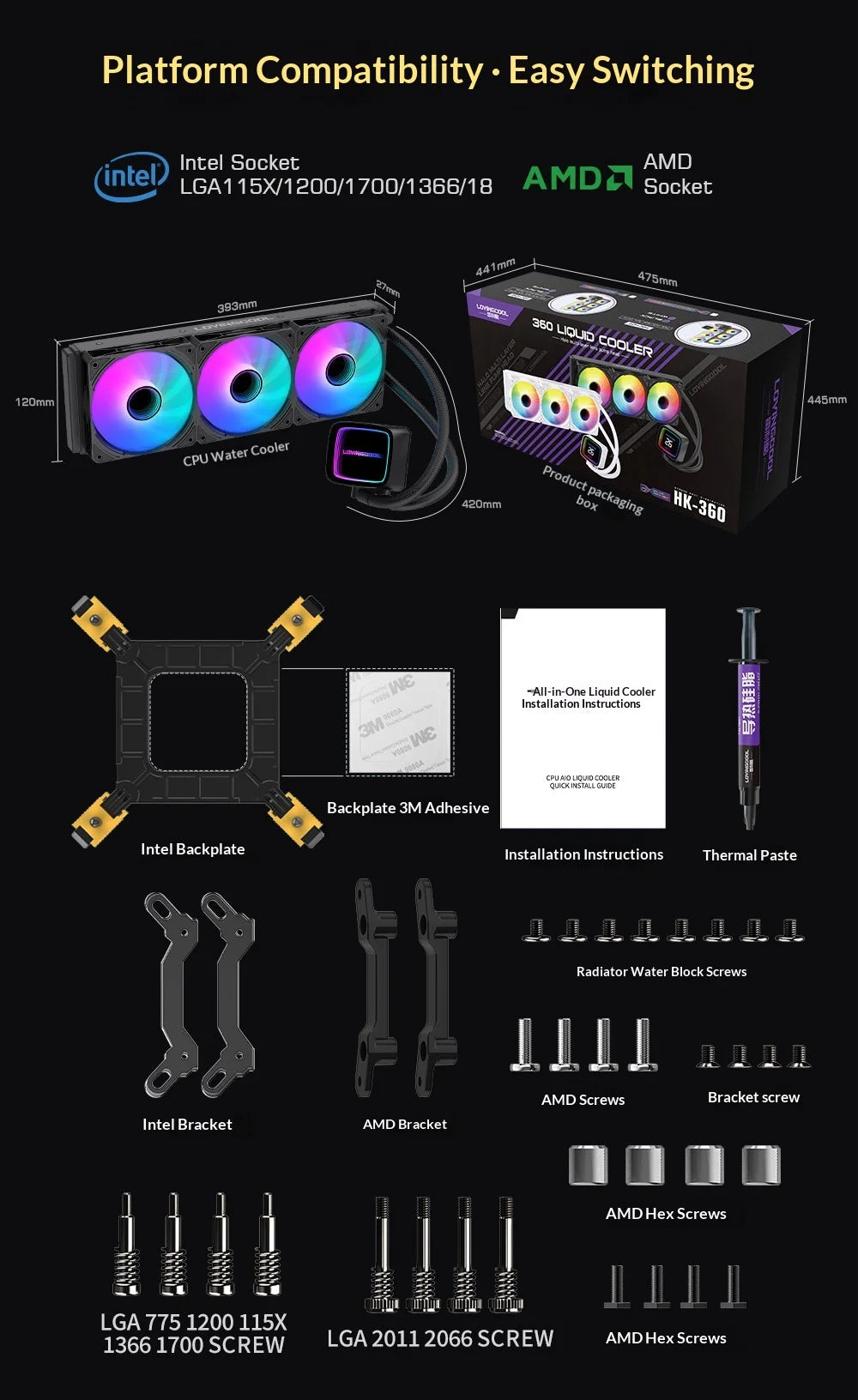 Fmouse Lovingcool Aio Cpu Water Cooler 240mm 360mm Argb Prism Digital Display Temperature Control Aura Sync For Pc Gaming Case