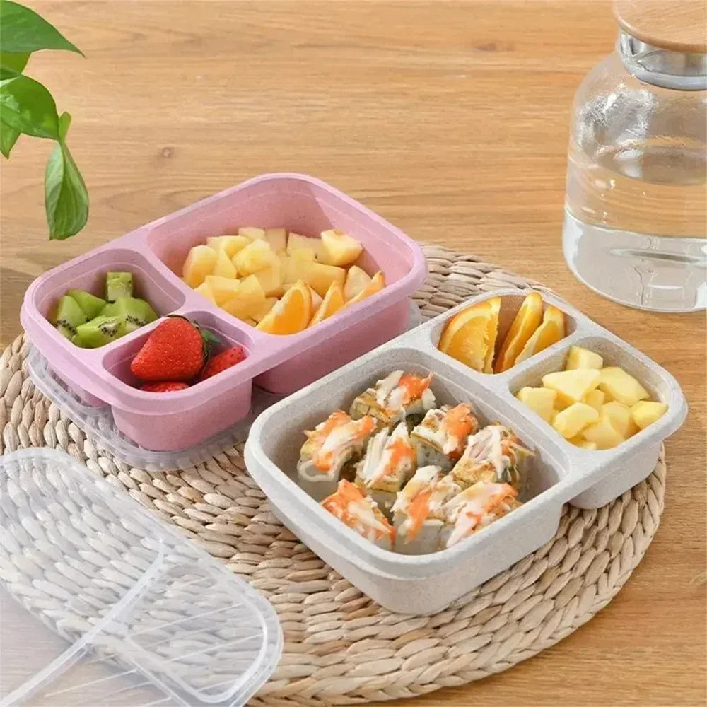 1/2pcs Bento Lunch Box Set 3 Compartment Food Storage Containers Wheat Straw Meal Prep Lunch Box Plastic Food Storage Containers