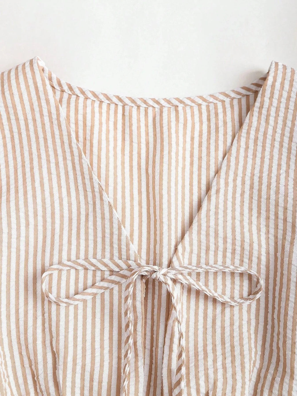 Spring/Summer Solid-Color Striped Set: Casual Tank Top, Tie-Front Tank Top, and Loose-Fit Tie-Front Solid-Color Pants