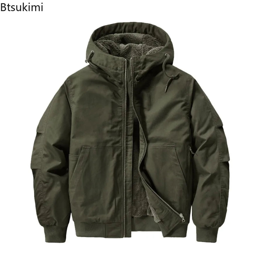 New 2026 Men's Thicken Warm Cotton Jackets Autumn Winter Fleece-lining Loose Casual Hooded Cargo Coats Men Parkas Jackets M-6XL