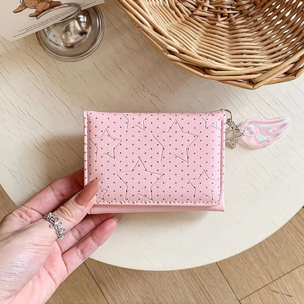 Fashion Y2K Tri-fold Wallet Wing Pendant Star Dot Coin Purse Zipper Clouse Multicolor Women's Wallet for Students