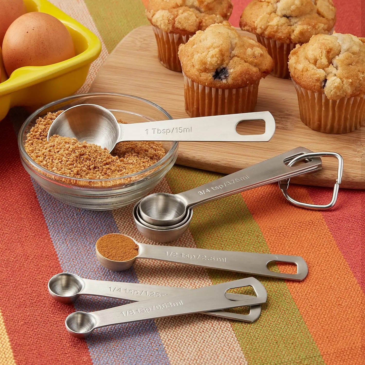 Stainless Steel Measuring Spoons Set of 8,Metal Teaspoon & Tablespoon Heavy Duty Engraved Kitchen Gadgets for Baking Cooking