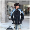 American Retro Motorcycle Jacket Men Women's High Street Spring Autumn Contrasting Color Splicing Design Handsome Bomber Coat