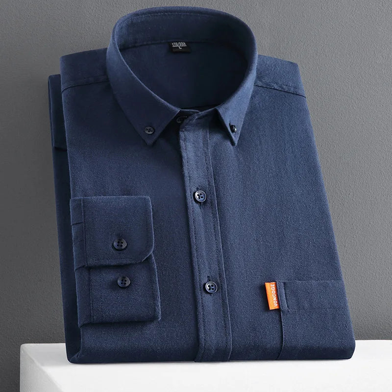 100% Cotton Men's Oxford Shirts Long Sleeve Solid Color Turn Down Collar Regular Fit Daily Men Clothing Button-down White Shirt