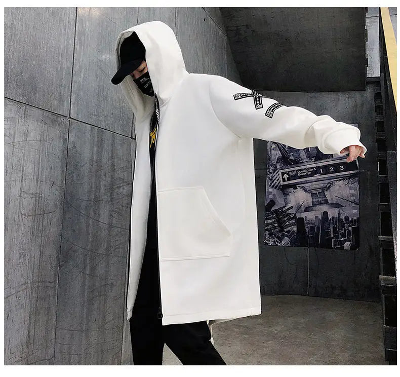 2025 Mens Hooded Trench Coat Mid Long Windproof Jacket Outerwear Autumn Winter New Fashion Windbreaker Coat Parka Male