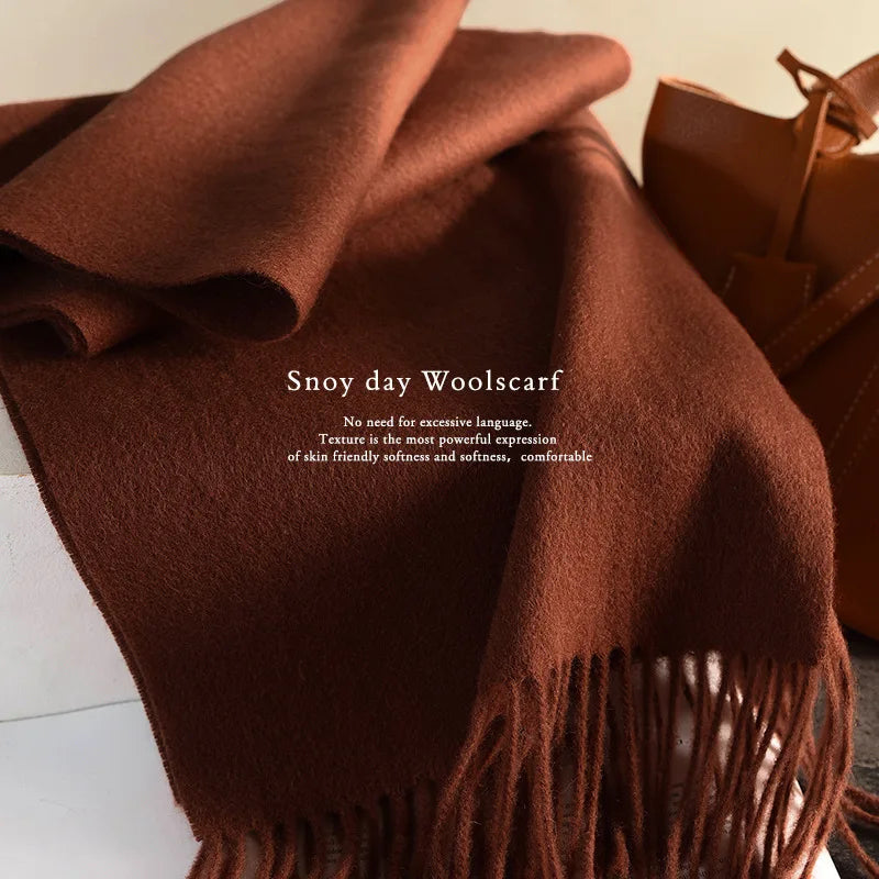 High Quality 100% Wool Muffler Classic Simple Solid Men Women Scarf Fall Winter Thick Casual Shawl Male Female Tassel Scarves