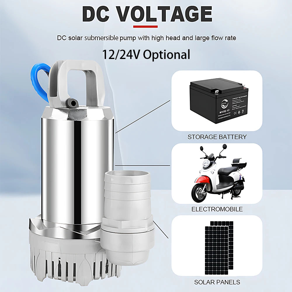 12V 24V DC Solar Submersible Water Pump Pure Copper Winding Motor High Lift Deep Well Water Pump For Farm Garden Irrigation
