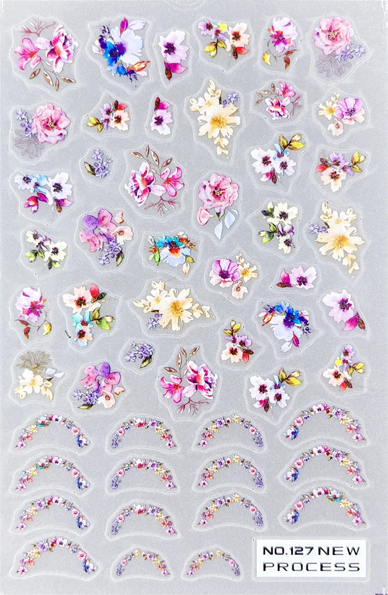 3d Nail Art Ultrathin Decals Blue Pink Blossom Florals Flowers Leaves Nail Stickers Decoration For Nail Tips Beauty