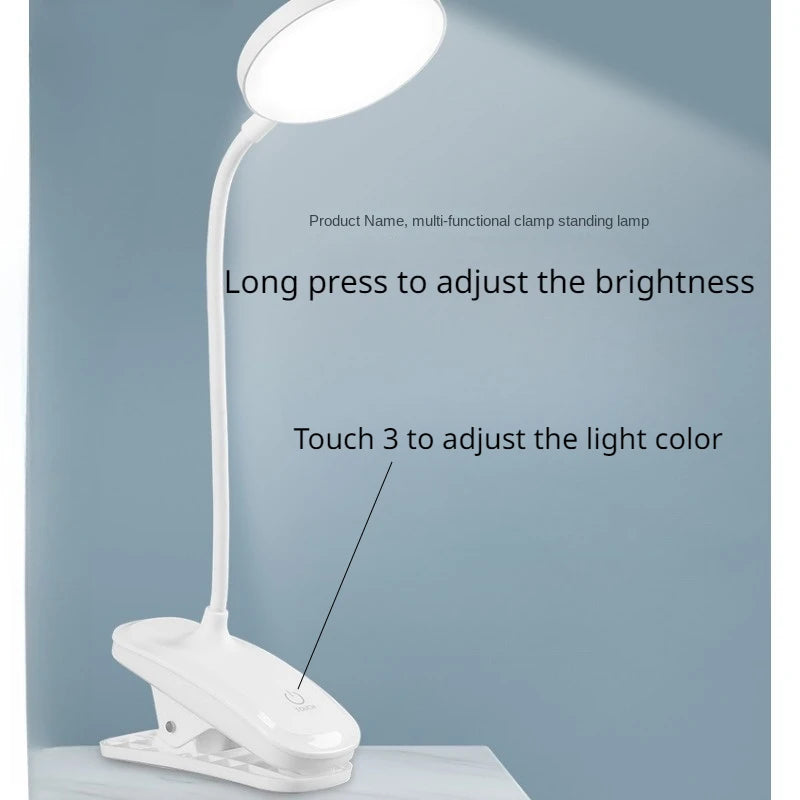 Clip LED Desk Lamp 3 Colors Dimming Eye Protection Night Light Desktop USB Rechargeable Study Bedroom Bedside Table Lamps