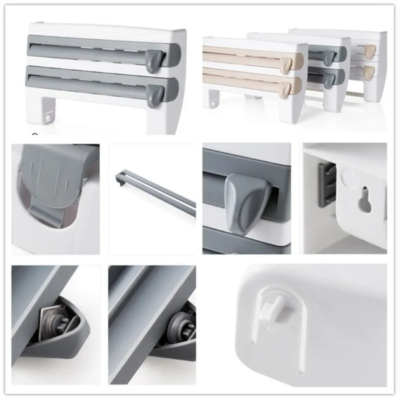 Kitchen Cling Film Tissue Holder Sliding Knife Cutter Aluminum Foil Barbecue Paper Cutting Box Household Towel Storage Racks