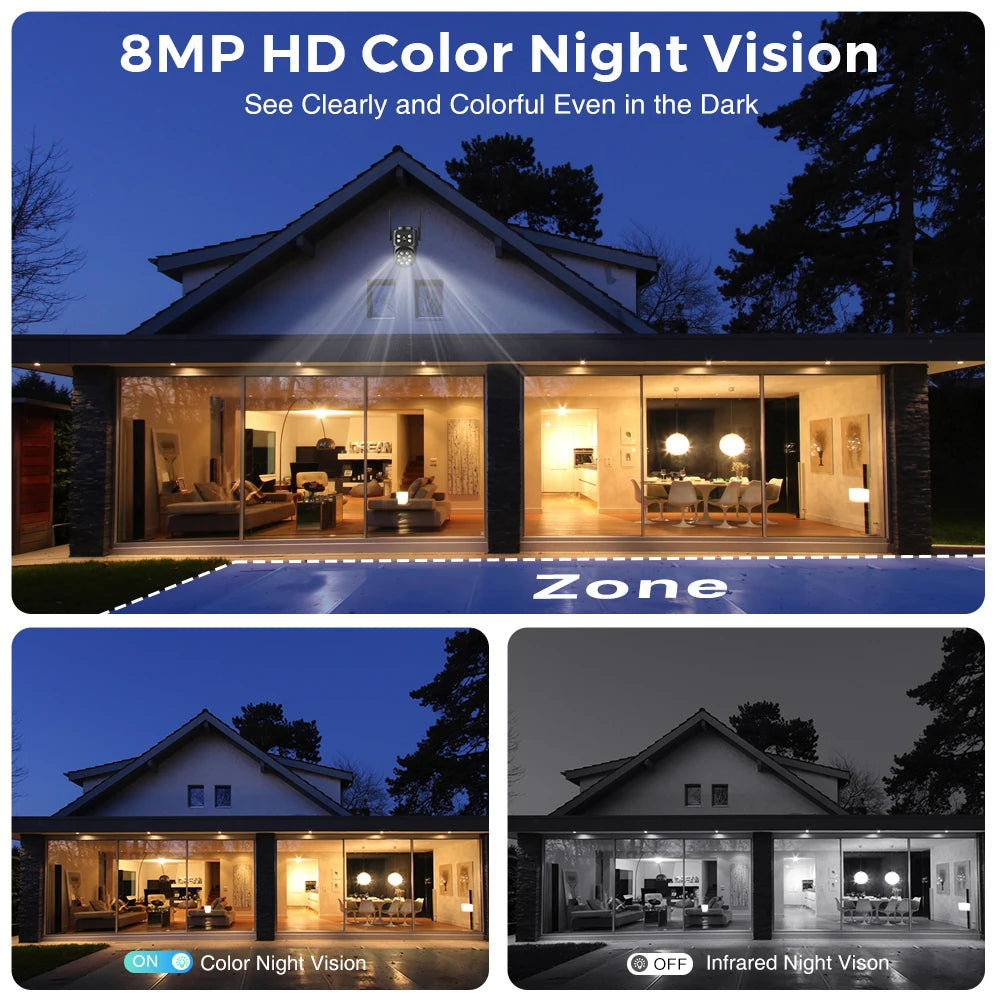 Dual Screen WiFi Security Camera 4K 8MP Dual Lens Surveillance Camera Human Detection Night Vision 5X Zoom Home Outdoor Security
