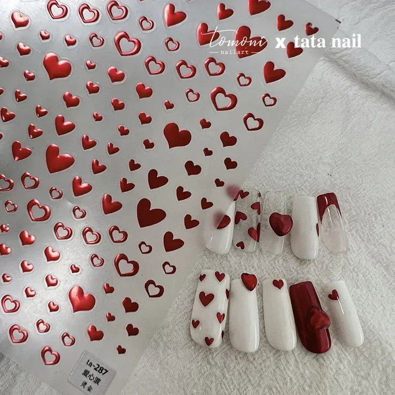 5D Gradient Love Gem Glitter Love Heart Colorful Cat's Eye Rhinestone Soft Self Adhesive Nail Art Stickers Shiny Manicure Decals