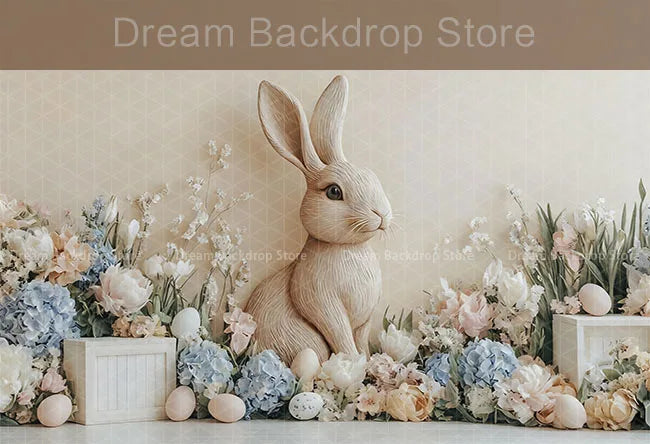 Spring Easter Background Photography Cute Rabbit Carrot Bunny Egg House Backdrop Decor for Kids Birthday Cake Smash Photo Studio