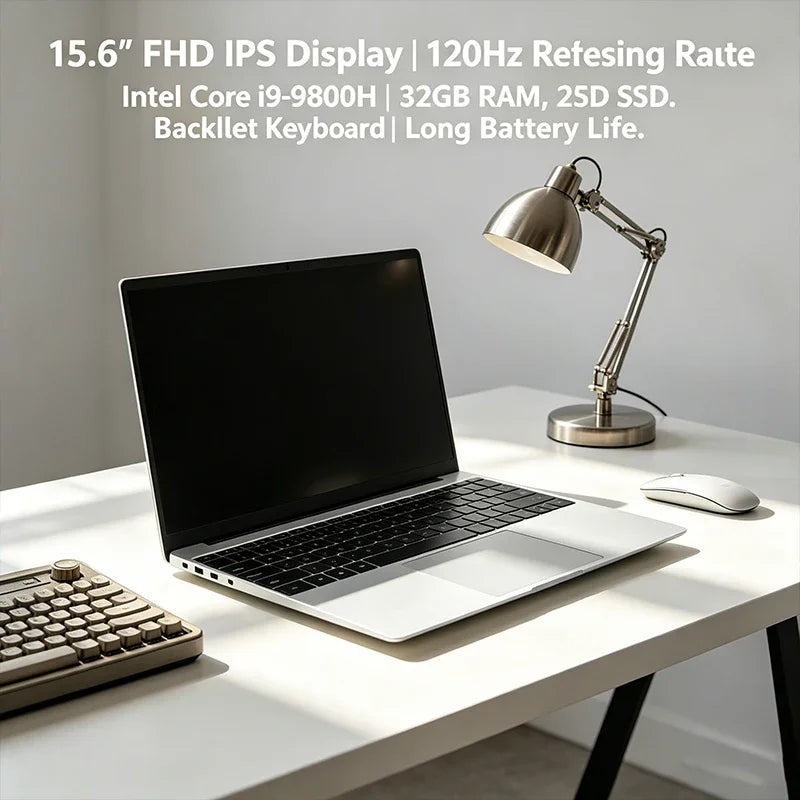 15.6 Inch FHD IPS Notebook 120Hz Screen Intel i9-9880H 32GB RAM 2TB Fast SSD Backlit Keyboard Long Lasting Battery