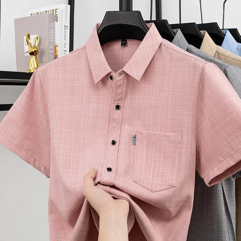 Men Casual Short Sleeve Shirt Anti Wrinkle Quick Dry Comfortable Fabric Business Daily Outdoor Travel Work Wear Blouse