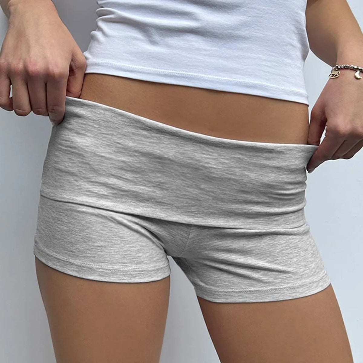 Summer Slim Yoga Shorts Women Casual Solid Color Fold Over Low Waist Lounge Shorts