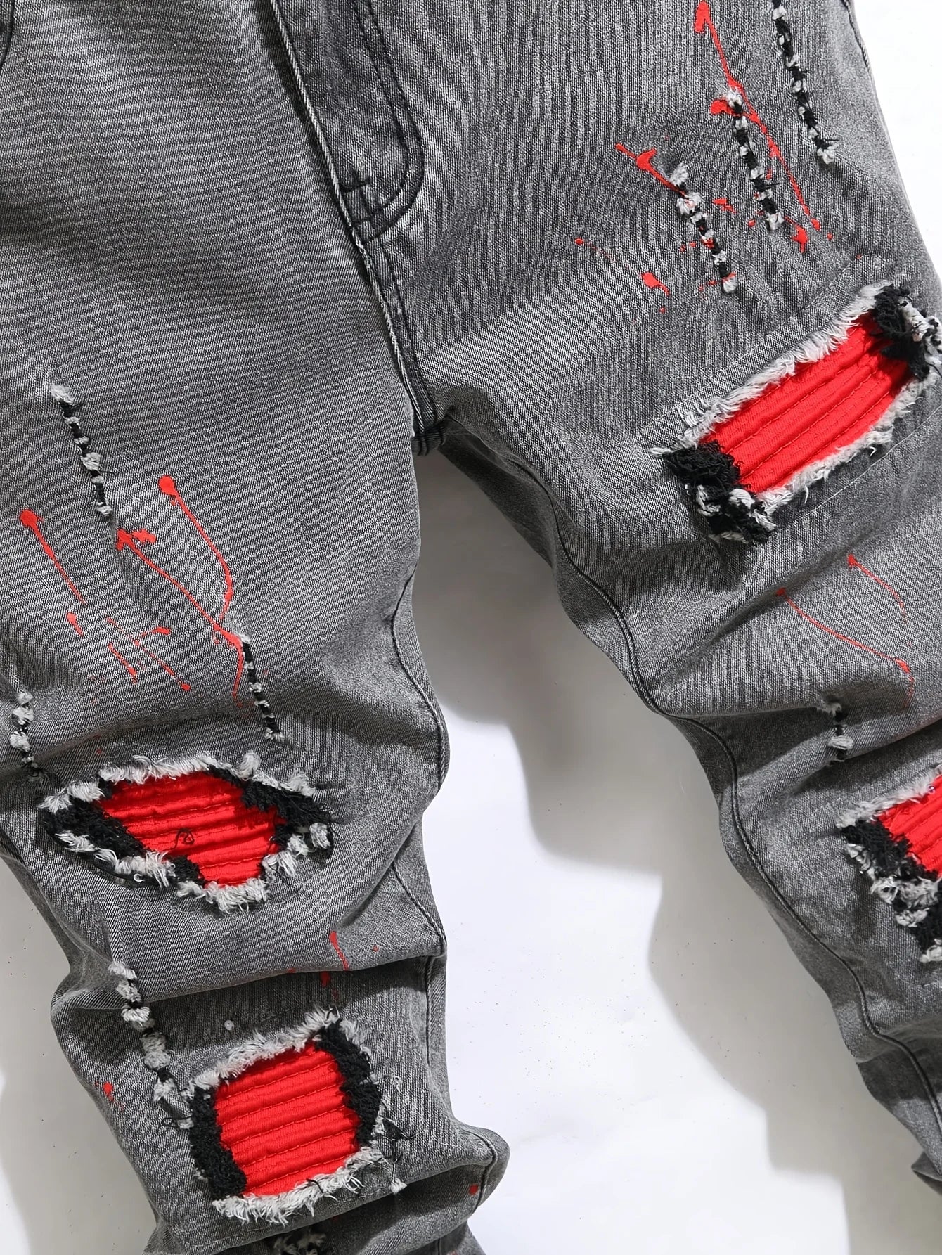 Men's Ripped Denim Jeans for Man High Stretch Skinny Biker Pants Casual Slim Fit Trousers with Patchwork Embroidery Streetwear