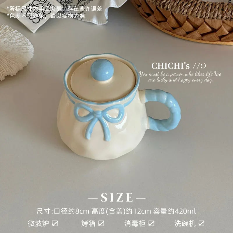 Hand-Painted Ceramic Coffee Mug Milk Cup Water Drinking Cup with Lid Underglaze Color  Design China Mugs for Dining