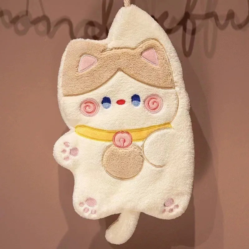 Cartoon Cat Hand Towels Cute Animal Absorbent Hanging Towel for Bathroom Kitchen Wiping Water Hand Towel Handkerchief Cloth