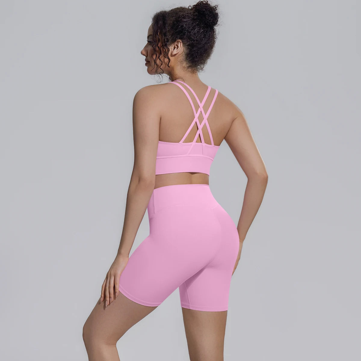 2PCS/set Yoga Set Summer Breathable Running Cycling Backless Sports Bra High Waist Peach Buttocks Fitness Shorts Gym Yoga Set